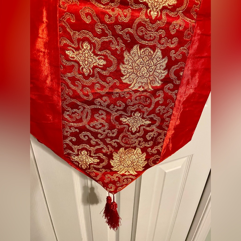 2 red and gold table runners-NWOT
